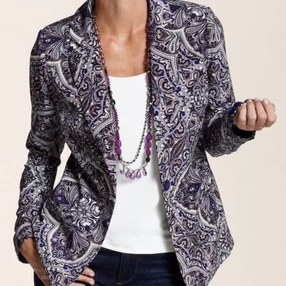 CHICO'S PURPLE AND GREY PAISLEY JACKET - SIZE 2 - Picture 6 of 6